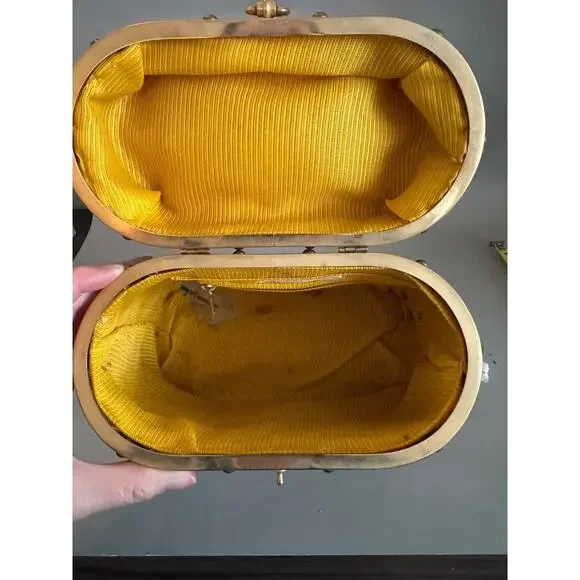 Vtg Straw Purse Oval Box Handbag Fabric Lined 1950s/ 1960s Italy - Read Details - Picture 10 of 15